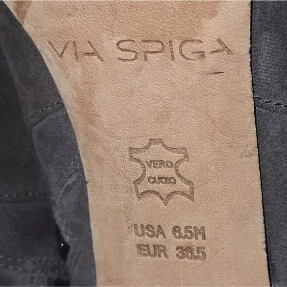 Via Spiga PArca Suede Knee High Boots‎ Buckle Heel Zip Gray Women's Size 6.5